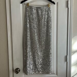Silver Sequin Midi Skirt